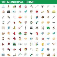 100 municipal icons set, cartoon style vector