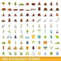 100 iconos de ecología, estilo de dibujos animados