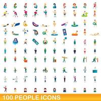 100 people icons set, cartoon style vector