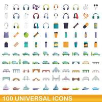 100 universal icons set, cartoon style vector