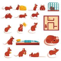 Rat icons set, cartoon style vector