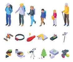 Camping trip with kids icons set isometric vector. Kids camp vector