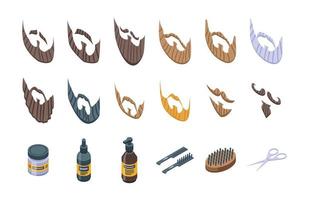 Beard icons set isometric vector. Old man vector