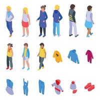 Kids fashion icons set isometric vector. Young advertising vector