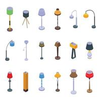 Torchere icons set isometric vector. Light lamp vector