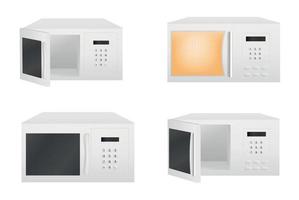 Microwave icons set, realistic style vector