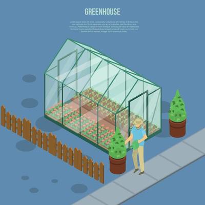 Greenhouse banner, isometric style