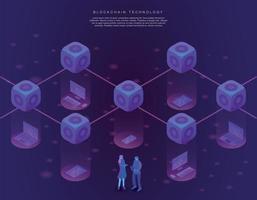 Blockchain technology connection concept banner, isometric style vector