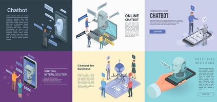 Chatbot banner set, isometric style vector