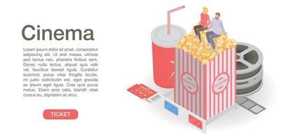 Cinema ticket time concept banner, isometric style vector
