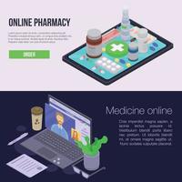 conjunto de banners de farmacia en línea, estilo isométrico vector