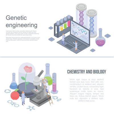 Genetic engineering banner set, isometric style