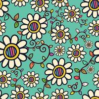 Doodle Leaf Branch Daisy Flower Pattern vector