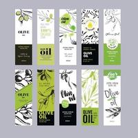 Olive oil labels collection. Hand drawn vector illustration templates for olive oil packaging.