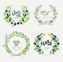 Hand drawn watercolor elements of olive oil. Set of vector illustrations for olive oil labels, packaging design, natural products, restaurant and menu.