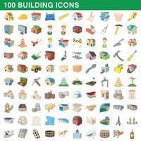 100 iconos de construcción, estilo de dibujos animados