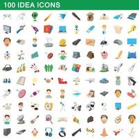 100 ideas, conjunto de iconos de estilo de dibujos animados vector