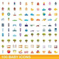 100 baby icons set, cartoon style vector