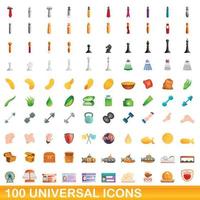 100 universal icons set, cartoon style vector