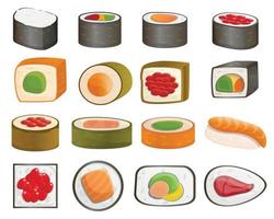 Sushi roll icon set, cartoon style vector