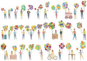 Balloon seller icons set cartoon vector. Buyer child vector