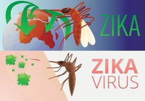 conjunto de banners de infección por virus zika, estilo de dibujos animados vector