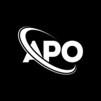 logotipo de apo. letra apo. diseño del logotipo de la letra apo. logotipo de iniciales apo vinculado con círculo y logotipo de monograma en mayúsculas. tipografía apo para tecnología, negocios y marca inmobiliaria. vector