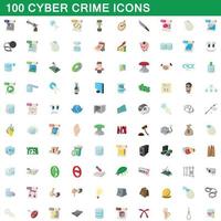 100 cyber crime icons set, cartoon style vector