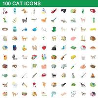 100 gatos, conjunto de iconos de estilo de dibujos animados vector