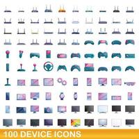 100 device icons set, cartoon style vector