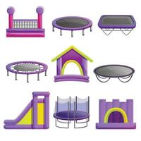 Trampoline icon set, cartoon style vector