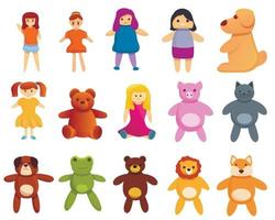 Doll icons set, cartoon style vector