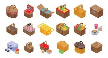 cesta de picnic, conjunto de iconos de estilo isométrico vector