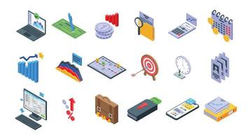 Financial planning icons set isometric vector. Risk manage vector