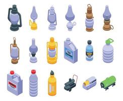 Kerosene icons set, isometric style vector