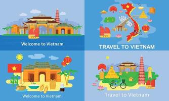 conjunto de banners de vietnam, estilo plano vector