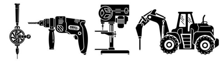 Drilling machine icons set, simple style vector