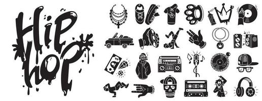 Hiphop icons set, simple style vector