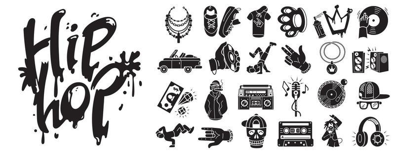 Hiphop icons set, simple style