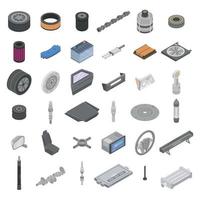 Car parts icons set, isometric style vector