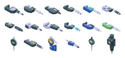 Digital micrometer icons set isometric vector. Ruler caliper vector