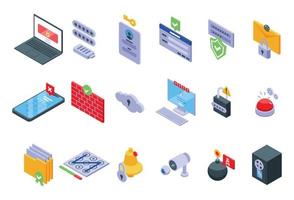 Password protection icons set, isometric style vector