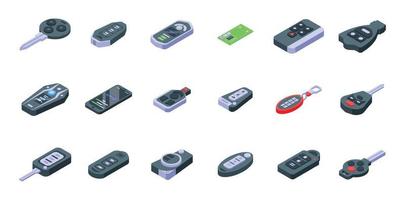 Smart car key icons set, isometric style vector