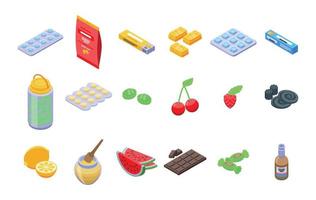Cough drops icons set, isometric style vector