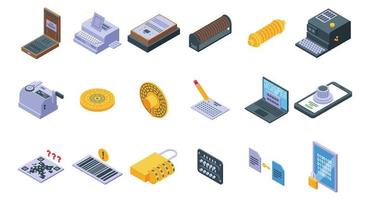 Cipher icons set, isometric style vector