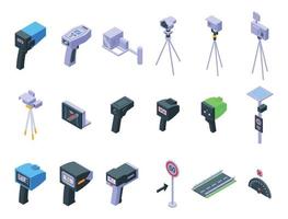 Speed radar icons set isometric vector. Alert camera vector