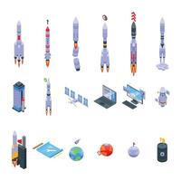 Spacecraft launch icons set isometric vector. Rocket ship vector