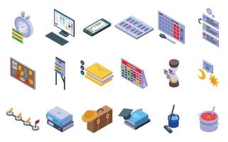 Task schedule icons set, isometric style