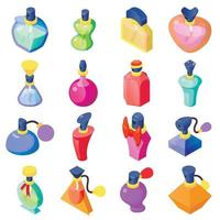 Perfume bottles icons set, isometric style vector