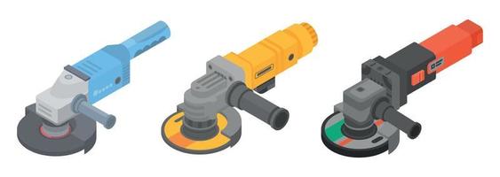 Angle grinder icons set, isometric style vector